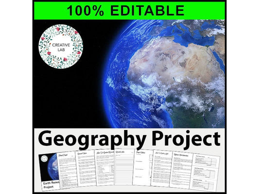 Geography Research Project - 100% Editable // Printable Teacher School Resource // No Prep Classroom //