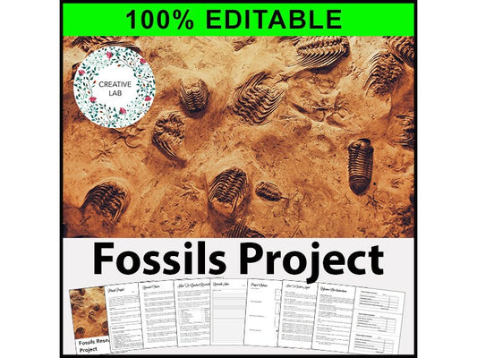 Fossil Research Project - 100% Editable PBL // Printable Teaching Resource // No Prep Classroom //