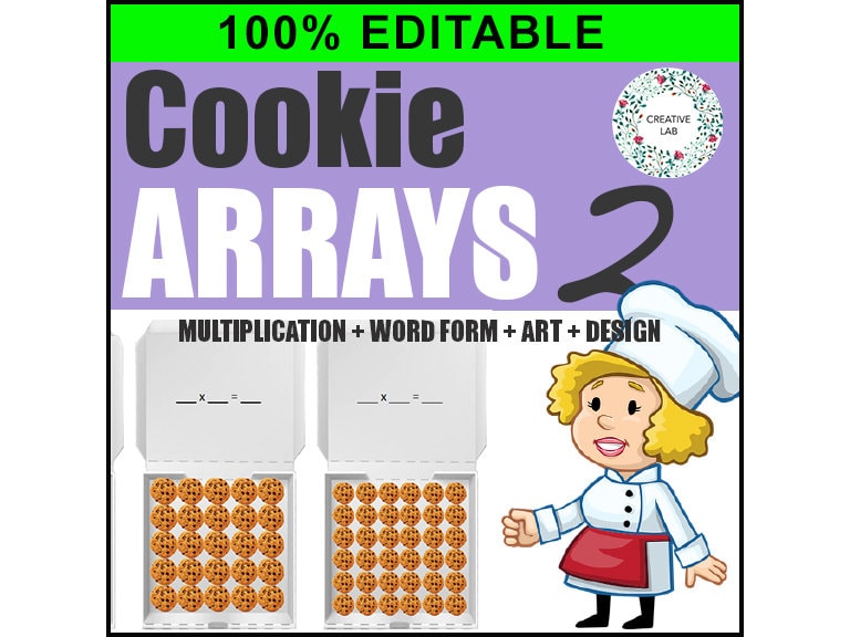 Math Cookie Arrays 2 - Single Digit Multiplication - 100% Editable // Printable Teaching Resource // No Prep Classroom //