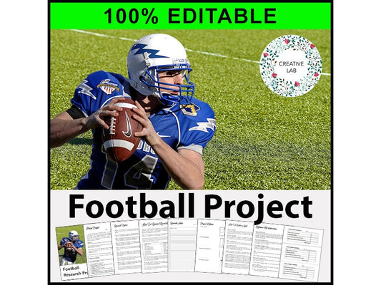 Football Research Project - 100% Editable // Printable Teaching Resource // No Prep Classroom // Project Based Learning PBL