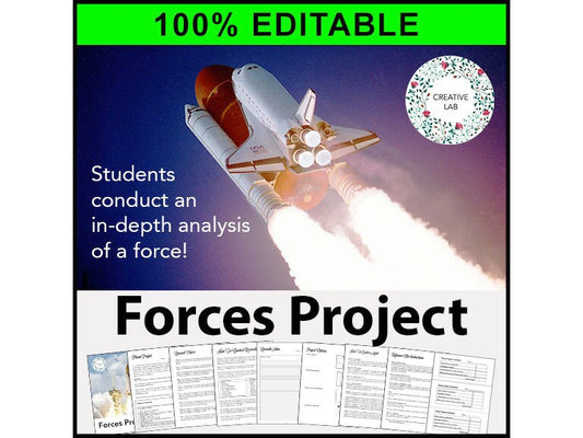 Forces Research Project - 100% Editable PBL Project Based Learning // Printable Teaching Resource // No Prep Classroom //