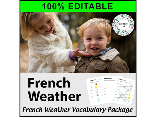 French Weather - Vocabulary Worksheet & Visuals - 100% Editable // Printable Teaching Resource // No Prep Classroom // Language