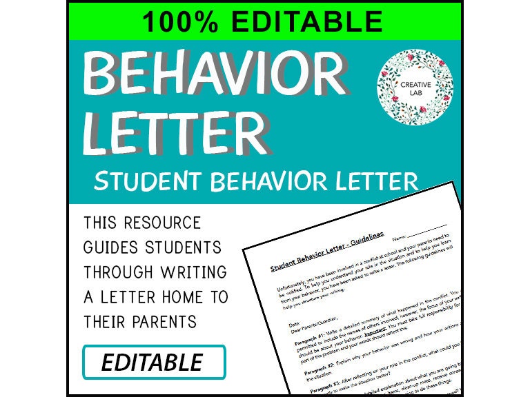 Student Behavior Letter - To Parents - 100% Editable // Printable Teaching Resource // No Prep Classroom // Conflict