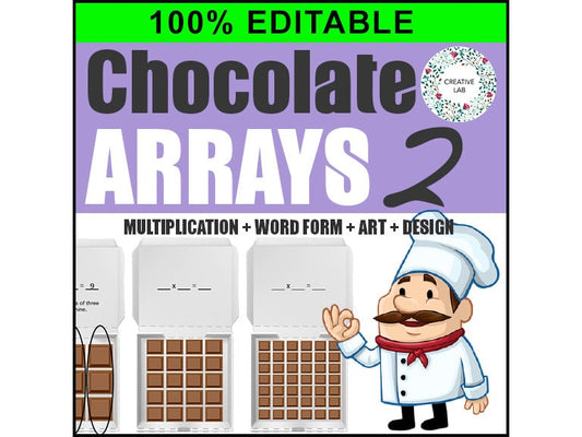 Math Chocolate Arrays 2 - Single Digit Multiplication - 100% Editable // Printable Teaching Resource // No Prep Classroom //