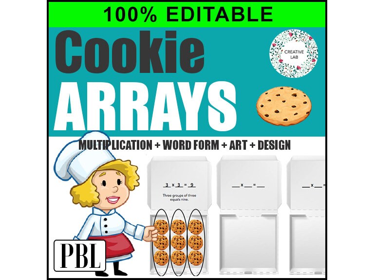 Math Cookie Arrays - Single Digit Multiplication - 100% Editable // Printable Teaching Resource // No Prep Classroom //