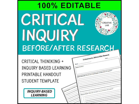 Inquiry Based Learning - Critical Inquiry (Template) - 100% Editable // Printable Teaching Resource // No Prep Classroom //