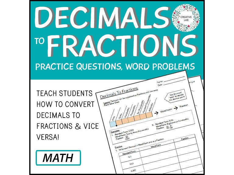 Math Decimals To Fractions - Mixed Numbers - Worksheets // Printable Teaching Resource // No Prep Classroom //