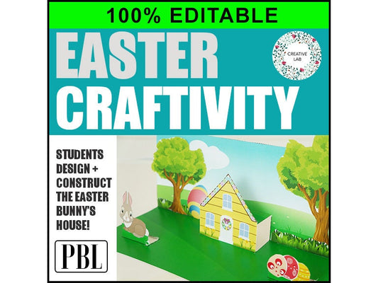 Easter Bunny's House Scene 3D Craftivity - 100% Editable // Printable Teaching Resource // No Prep Classroom //