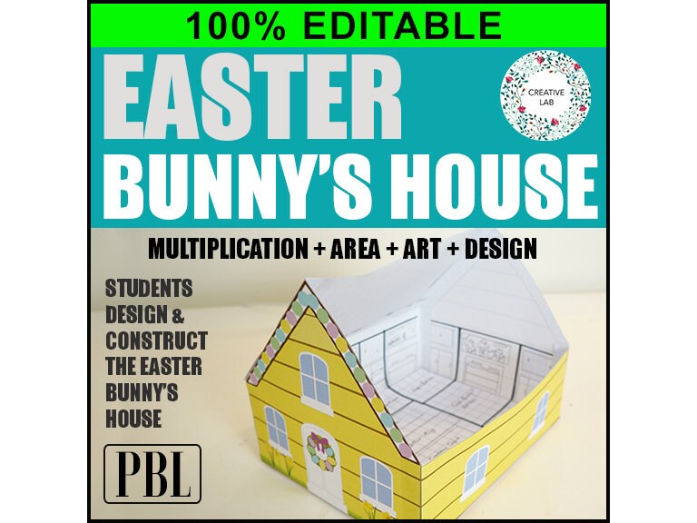 Math Easter Bunny's House Craft - 100% Editable // Printable Teaching Resource // No Prep Classroom // Multiplication Area Design