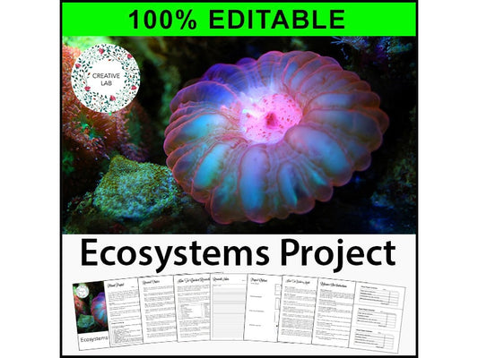 Ecosystems Research Project - PBL - 100% Editable // Printable Teaching Resource // No Prep Classroom // Project Based Learning