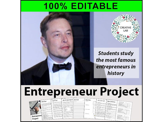 Entrepreneur Research Project - 100% Editable PBL // Printable Teaching Resource // No Prep Classroom // Project Based Learning