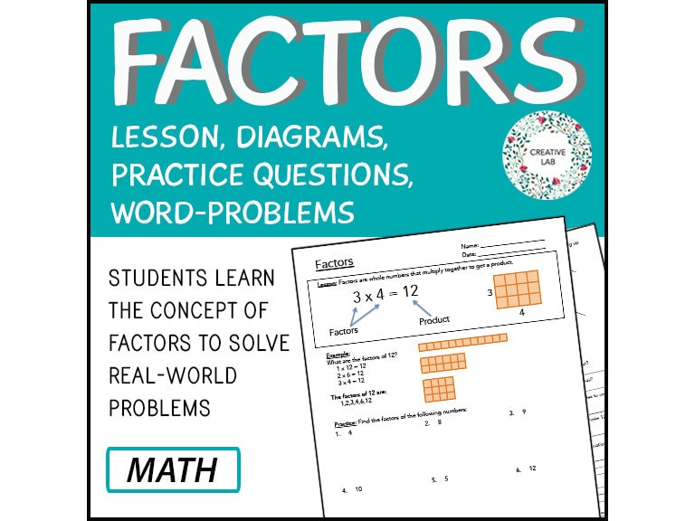 Math Factors, Greatest Common Factors - Lesson & Practice Questions // Printable Teaching Resource // No Prep Classroom //