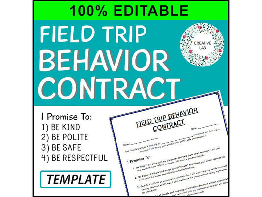 Field Trip Behaviour Contract - 100% Editable // Printable Teaching Resource // No Prep Classroom //