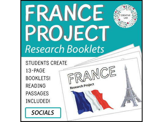 France Research Project Booklets - Reading Passages Included // Printable Teaching Resource // No Prep Classroom // Reading Social Studies