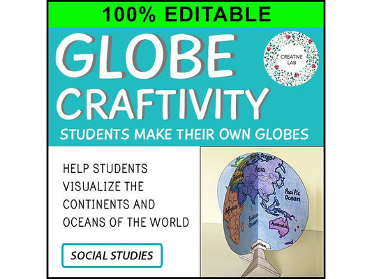 Mapping Craft Activity - 3D Globe World Map - 100% Editable // Printable Teacher School Resource // Earth Sciences, Geography, Earth Day