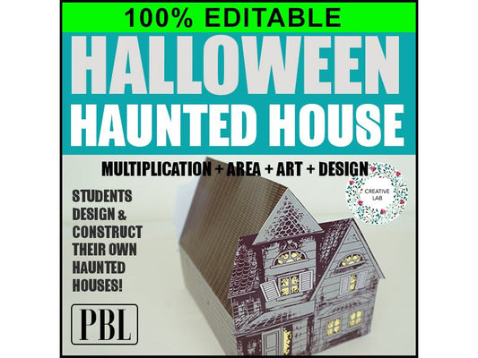 Math Craft - Build a Halloween Haunted House - 100% Editable // Printable Teacher Resource // Area Multiplication // No Prep Classroom //