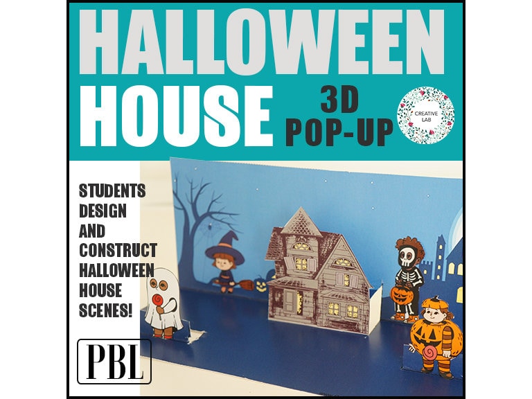 Halloween Haunted House Scene 3D Craft // Printable Teacher School Resource // No Prep Classroom //