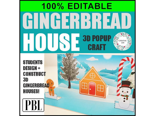 Pop-up Gingerbread House Scene 3D Craft - 100% Editable // Printable Teacher School Resource // No Prep Classroom // Kids Art