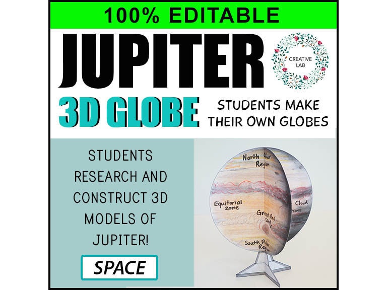 Jupiter 3D Globe Model Research Project - 100% Editable // Printable Teaching Lesson School Resource // No Prep Classroom // Astronomy