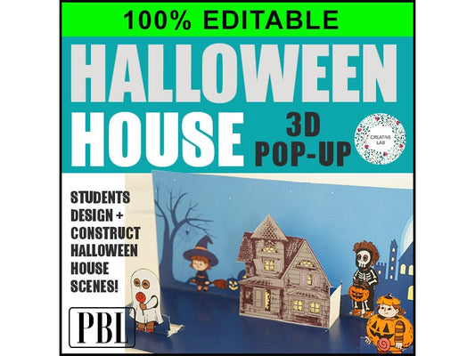 Halloween Haunted House Scene 3D Craft - 100% Editable // Printable Teacher School Resource // No Prep Classroom //