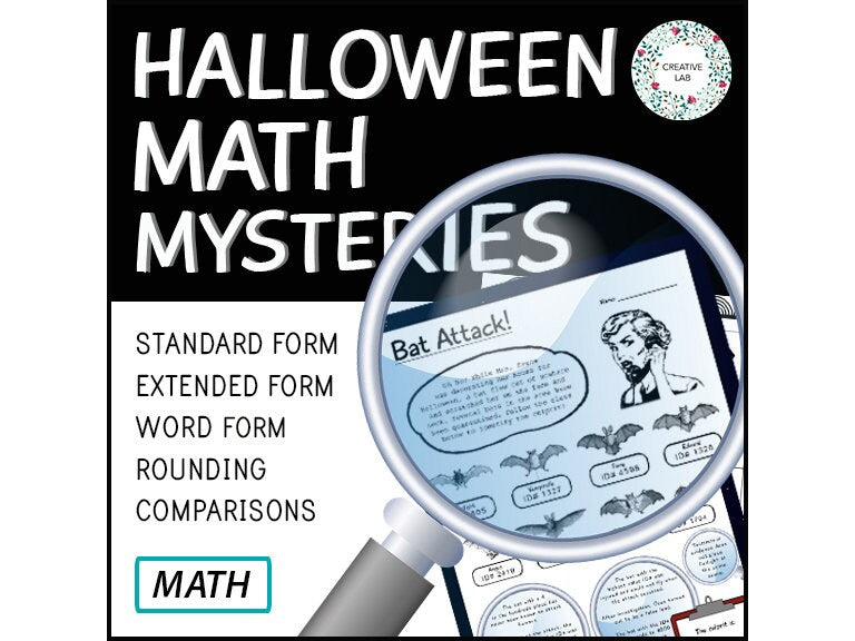 Halloween Math Place Value - Math Mystery Worksheets // Printable Teacher School Resource // No Prep Classroom //