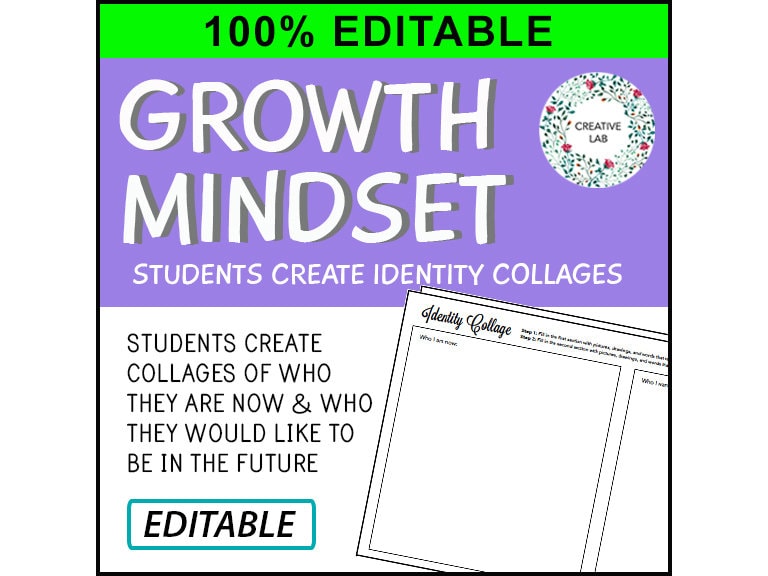 Growth Mindset - Identity Collage - 100% Editable // Printable Teaching Lesson School Resource // No Prep Classroom //