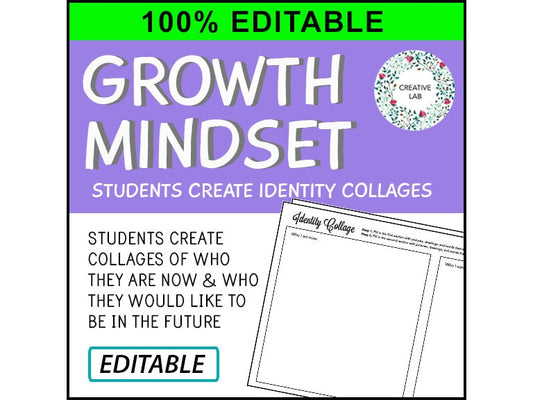 Growth Mindset - Identity Collage - 100% Editable // Printable Teaching Lesson School Resource // No Prep Classroom //