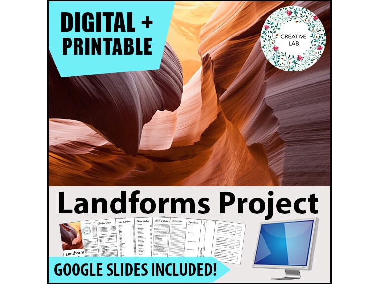 Landforms Research Project - PBL // Printable Teaching Lesson School Resource // No Prep Geography // Earth Sciences Physical Science