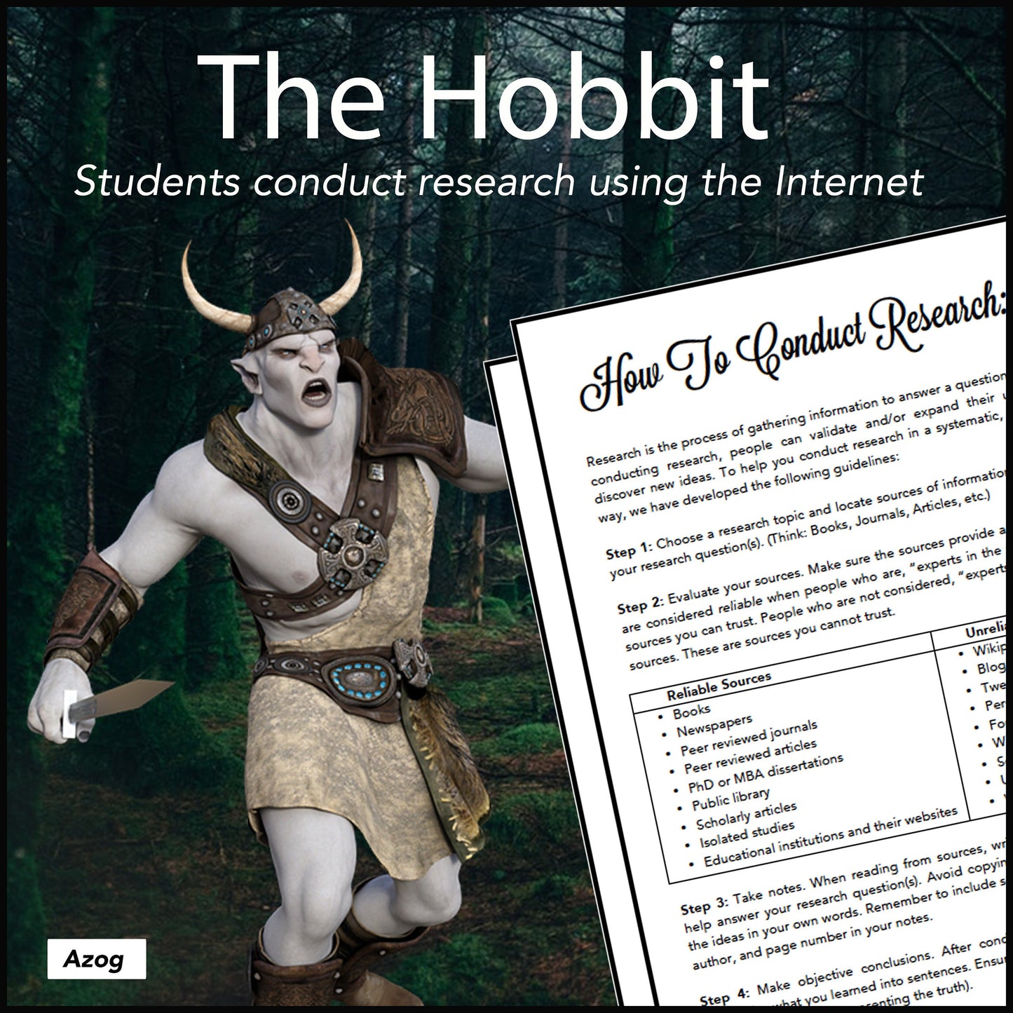 The Hobbit Book Novel Research Project - PBL // Printable Teaching Lesson School Resource // No Prep Classroom // English Reading Literature