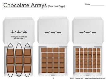 Math Chocolate Arrays 2 - Single Digit Multiplication Worksheets // Printable Teaching Resource // No Prep Classroom //