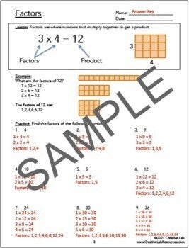 Math Factors, Greatest Common Factors - Lesson & Practice Questions // Printable Teaching Resource // No Prep Classroom //