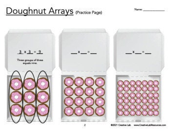 Math Multiplying Donut Arrays 2 - Single Digit Multiplication // Printable Teaching Resource // No Prep Classroom //