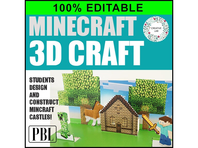 Minecraft Castle Scene 3D Craftivity - 100% Editable