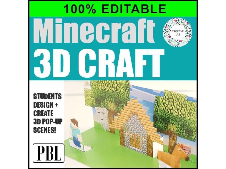 Minecraft House 3D Craftivity - 100% Editable