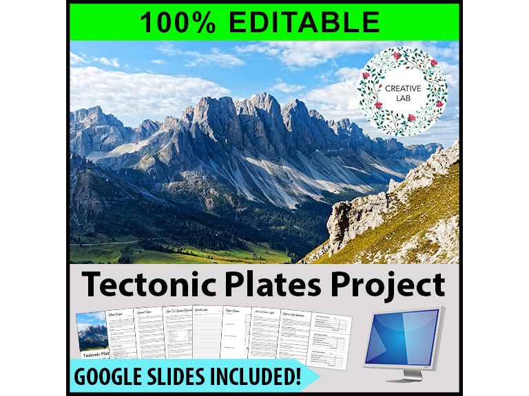 Tectonic Plates Research Project - 100% Editable // Printable Teaching Resource // No Prep Classroom //