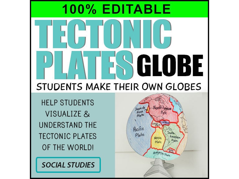 Tectonic Plates Globe - 3D World Map Model - 100% Editable // Printable Teaching Resource // No Prep Classroom //