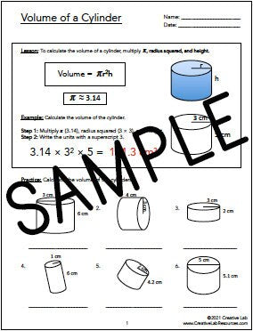 Volume of Cylinders - Lesson & Practice Questions // Printable Teaching Resource // No Prep Classroom //