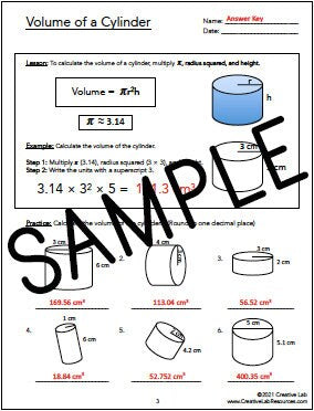 Volume of Cylinders - Lesson & Practice Questions // Printable Teaching Resource // No Prep Classroom //