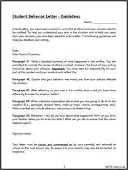 Student Behaviour Letter - To Parents - Template // Printable Teaching Resource // No Prep Classroom // Conflict