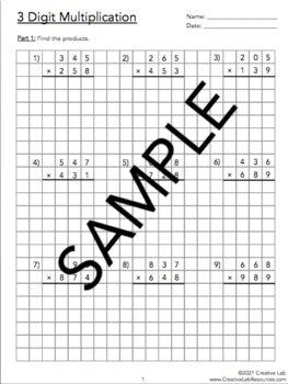 3 Digit by 3 Digit Multiplication Worksheet - 100% Editable