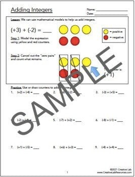 Adding Integers - Lesson & Practice Questions - 100% Editable // Printable Teaching Resource // No Prep Classroom // Math