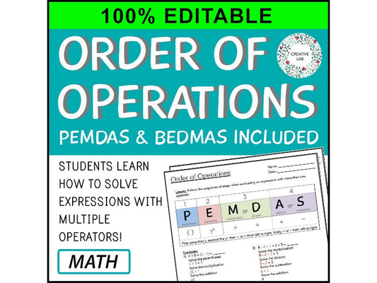 Order of Operations - PEMDAS & BEDMAS - 100% Editable