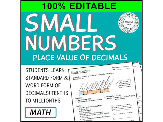 Place Value of Decimals - Tenths to Millionths - 100% Editable // Printable Teaching Resource // No Prep Classroom //