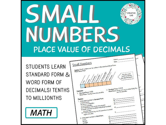 Place Value of Decimals - Tenths to Millionths // Printable Teaching Resource // No Prep Classroom //