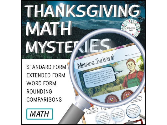 Thanksgiving Place Value - Detective Math Mystery Project // Printable Teaching Resource // No Prep Classroom //