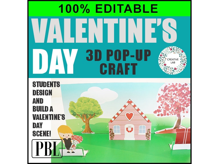 Valentine's Day House Scene 3D Craftivity - 100% Editable // Printable Teaching Resource // No Prep Classroom //