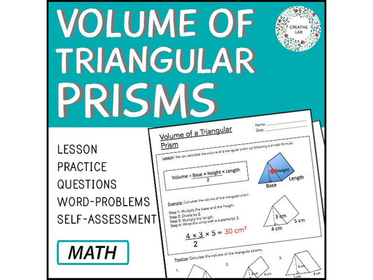 Volume of Triangular Prisms - Lesson & Practice Questions // Printable Teaching Resource // No Prep Classroom //