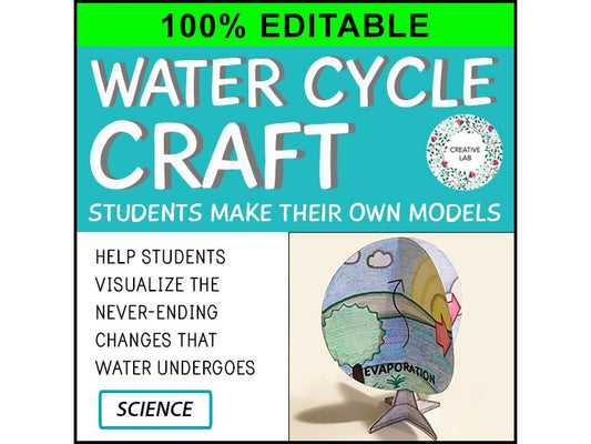 Water Cycle Craft Activity - 3D Model - 100% Editable // Printable Teaching Resource // No Prep Classroom //